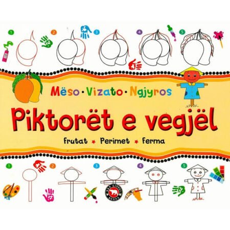Piktorët e vegjël, mëso, vizato, ngjyros, frutat, perimet, ferma